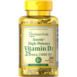 Puritan's Pride - Vitamin D3 1000 IU (25 mcg), 200 гелевих капсул