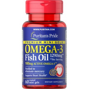 Omega-3 Fish Oil 645 mg Mini Gels (450 mg Active Omega-3), 60 гелевых капсул