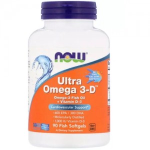 NOW - Ultra Omega 3-D 1000 mg (600 EPA/300 DHA/1000 IU D3), 90 гелевих капсул