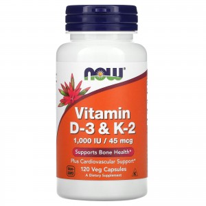 Now Foods - Vitamin D3 & K-2 1000 IU (45 mcg), 120 капсул