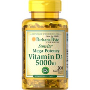 Vitamin D3 5000 IU, 200 гелевых капсул