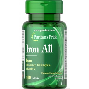 Iron All (Plus Liver, B-complex, Vitamin-C), 100 таблеток