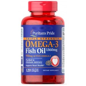 Puritan's Pride - Omega-3 Fish Oil Triple Strength 1400 mg, 120 гелевых капсул