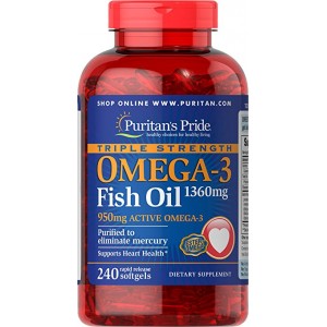 Puritan's Pride - Omega-3 Fish Oil Triple Strength 1400 mg, 240 гелевых капсул