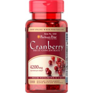 Puritan's Pride - Cranberry Fruit Concentrate with C & E 4200 mg, 100 гелевых капсул