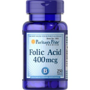 Puritan's Pride - Folic Acid 400 mcg (Folate 666 mcg DFE), 250 таблеток