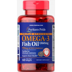 Puritan's Pride - Omega-3 Fish Oil Triple Strength 1400 mg, 60 гелевых капсул