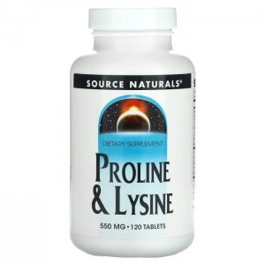 Source Naturals, Proline & L-Lysine, 550 mg, 120 таблеток