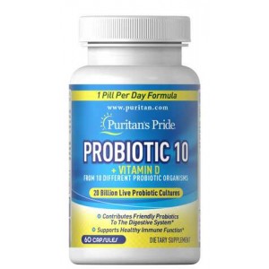 Puritan's Pride - Probiotic 10 with Vitamin D3, 60 капсул